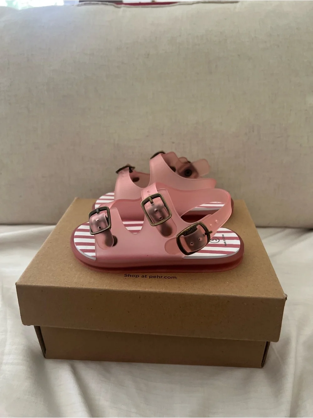 Kids' Pink Stripe Jelly Sandals with Gold Buckles